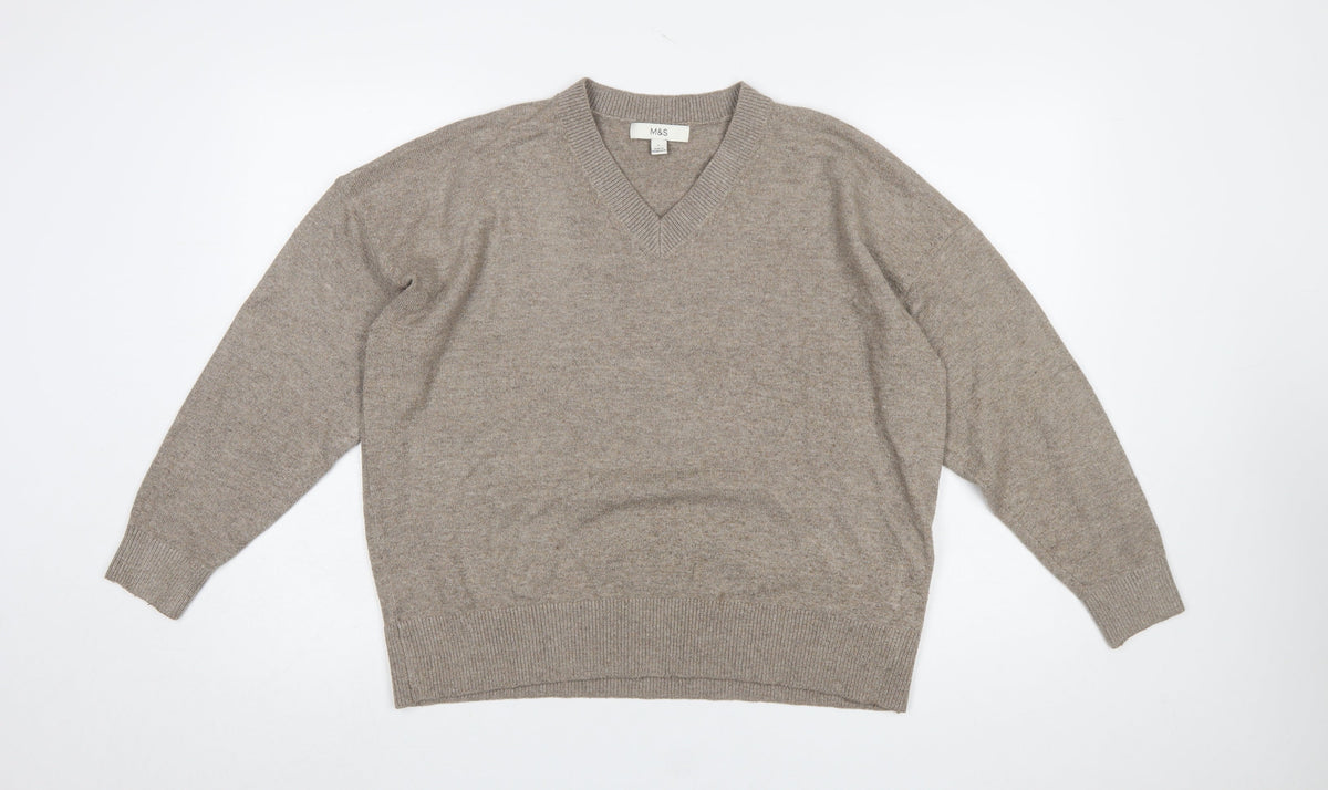 Marks and Spencer Womens Beige V-Neck Knit Pullover Jumper L