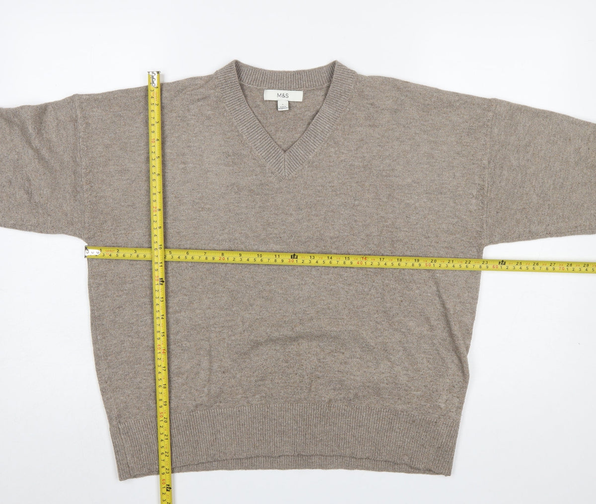 Marks and Spencer Womens Beige V-Neck Knit Pullover Jumper L