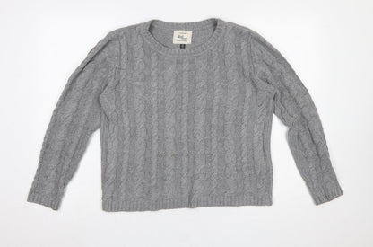 Cotton On Women's Grey Cable-Knit Jumper M Crew Neck Cotton Blend