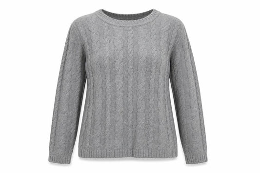 Cotton On Women's Grey Cable-Knit Jumper M Crew Neck Cotton Blend