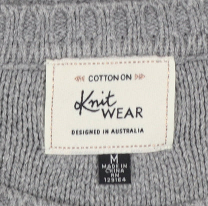 Cotton On Women's Grey Cable-Knit Jumper M Crew Neck Cotton Blend