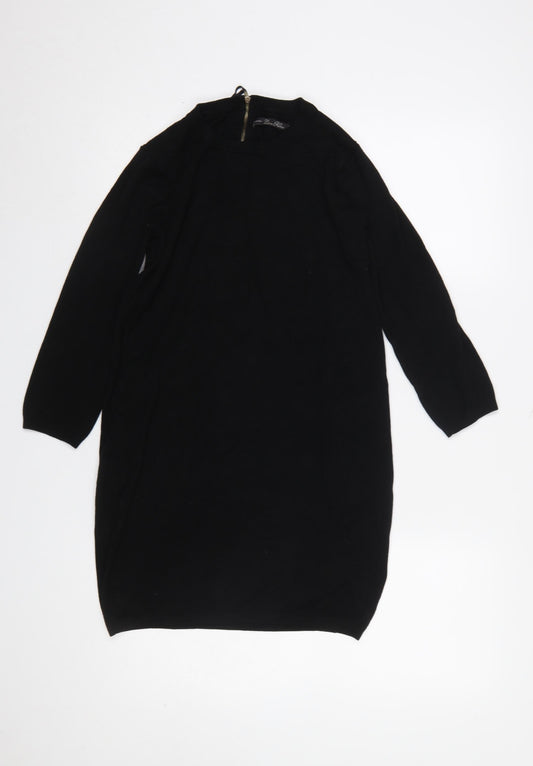 Zara Women Black Mock Neck Knit Tunic Jumper Dress Size 8
