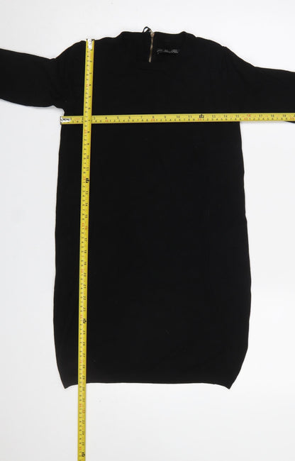 Zara Women Black Mock Neck Knit Tunic Jumper Dress Size 8