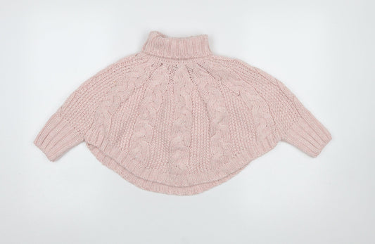 Next Girls Pink Cable Knit Roll Neck Cape Jumper 5-6 Years Acrylic Wool