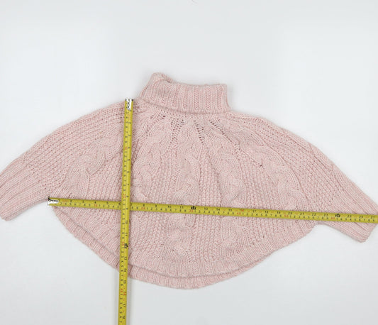 Next Girls Pink Cable Knit Roll Neck Cape Jumper 5-6 Years Acrylic Wool