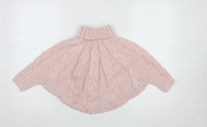 Next Girls Pink Cable Knit Roll Neck Cape Jumper 5-6 Years Acrylic Wool