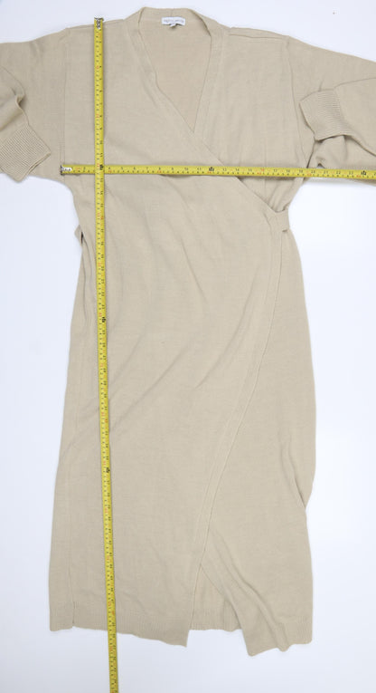 Womens UK Size M Pretty Lavish Beige Wrap Jumper