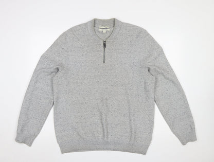 Marks and Spencer Men's Grey L 1/2 Zip Cotton Blend Jumper