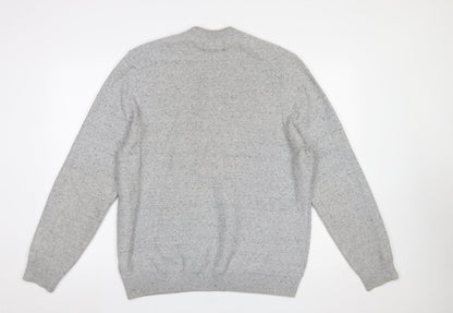Marks and Spencer Men's Grey L 1/2 Zip Cotton Blend Jumper