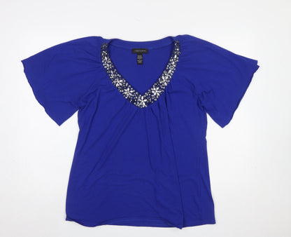 Womens UK Size L Cable & Gauge Blue Basic T-Shirt