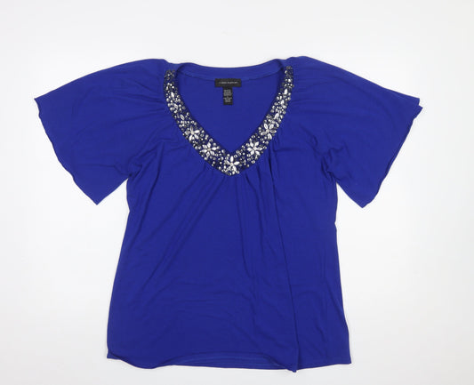 Womens UK Size L Cable & Gauge Blue Basic T-Shirt