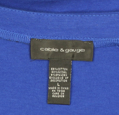 Womens UK Size L Cable & Gauge Blue Basic T-Shirt
