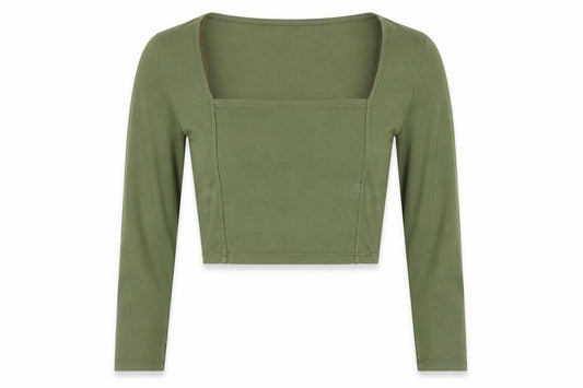 Front view of ASOS DESIGN Women’s Green Cropped Long Sleeve Square Neck Top UK 10