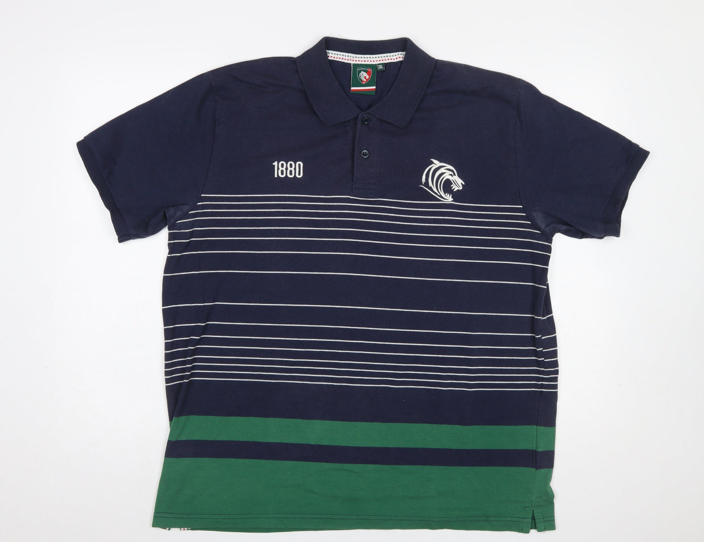 Leicester Tigers Men's Blue Striped 2XL Rugby Polo Shirt