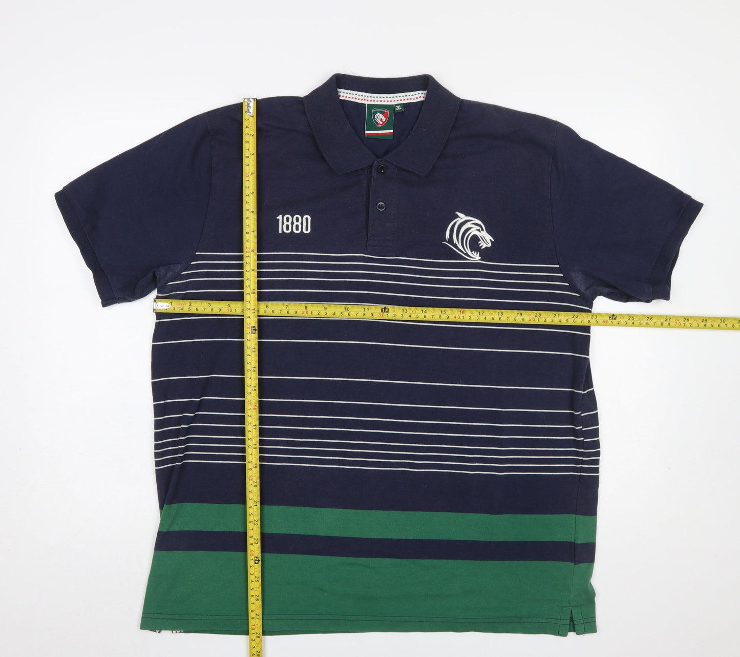 Leicester Tigers Men's Blue Striped 2XL Rugby Polo Shirt
