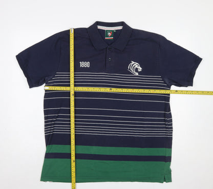 Leicester Tigers Men's Blue Striped 2XL Rugby Polo Shirt