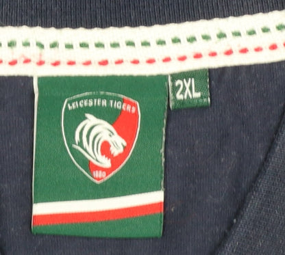 Leicester Tigers Men's Blue Striped 2XL Rugby Polo Shirt
