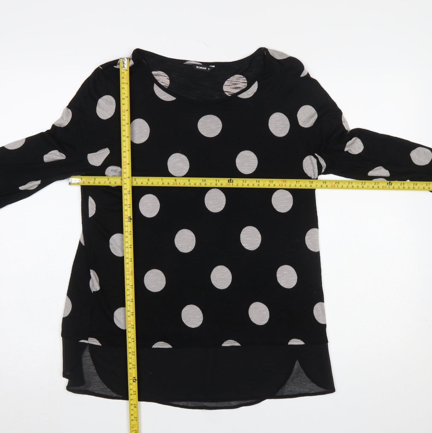 Womens UK Size 12 Roman Black Tunic Blouse