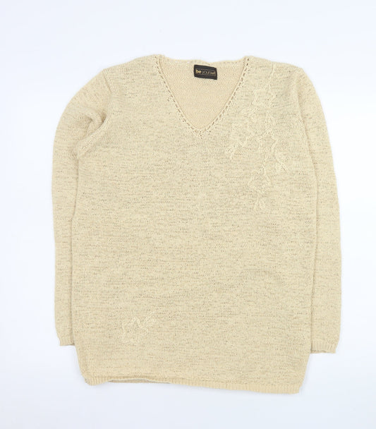 Be Yourself Womens Beige V-Neck Long Sleeve Pullover Jumper Size 14/16