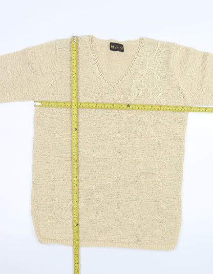 Be Yourself Womens Beige V-Neck Long Sleeve Pullover Jumper Size 14/16