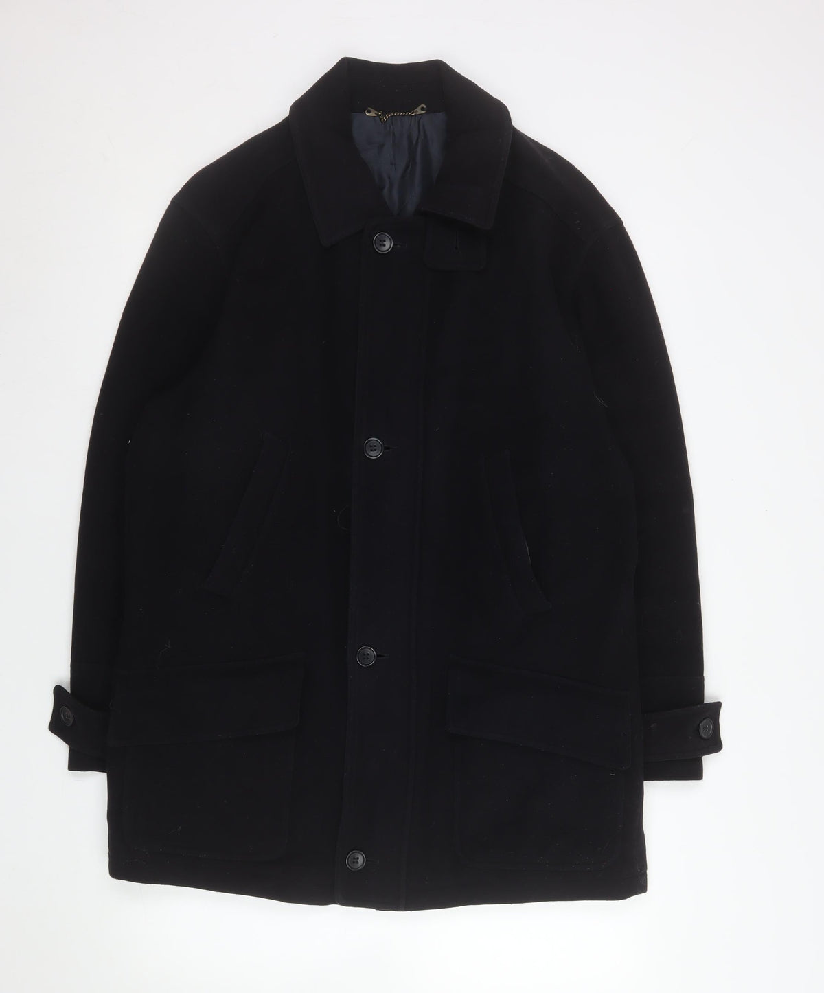 BHS Mens Black Wool Blend Mid-Length Overcoat Small
