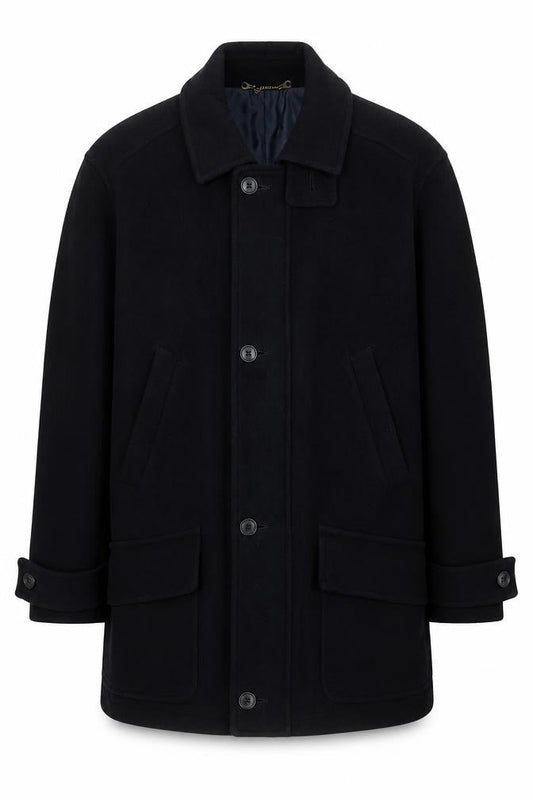 BHS Mens Black Wool Blend Mid-Length Overcoat Small