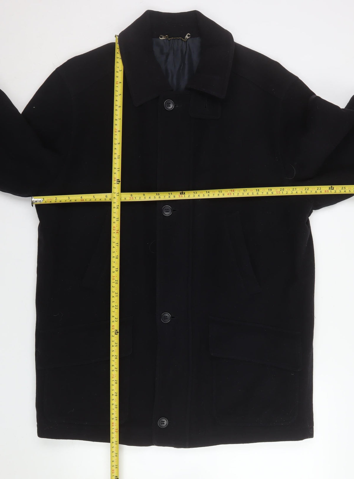 BHS Mens Black Wool Blend Mid-Length Overcoat Small