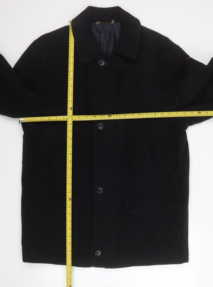 BHS Mens Black Wool Blend Mid-Length Overcoat Small