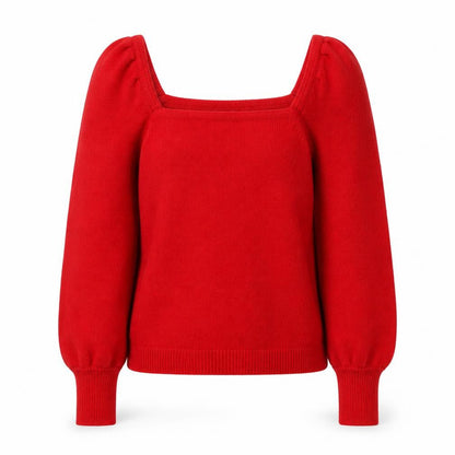 H&M Women Red Square Neck Puff Sleeve Pullover Jumper Size S