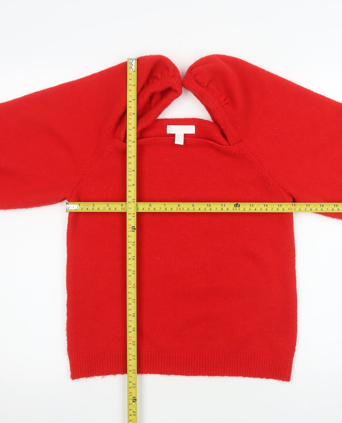 H&M Women Red Square Neck Puff Sleeve Pullover Jumper Size S