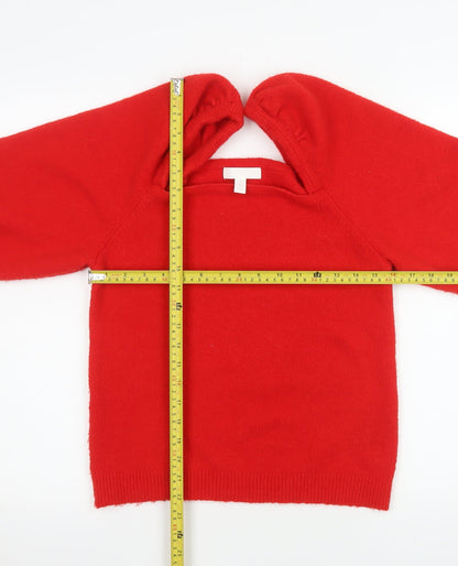 H&M Women Red Square Neck Puff Sleeve Pullover Jumper Size S
