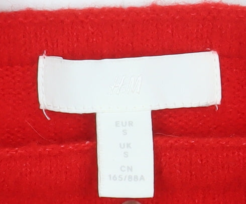 H&M Women Red Square Neck Puff Sleeve Pullover Jumper Size S