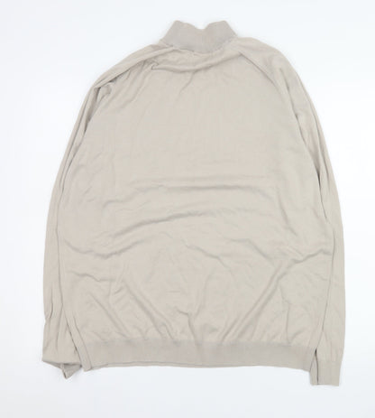 Next Men’s Beige Mock Neck Cotton Blend Jumper XL