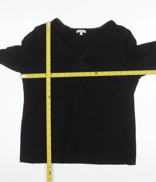 Gold Women’s Black Long Sleeve V-Neck Stretch Tunic Top Size 14