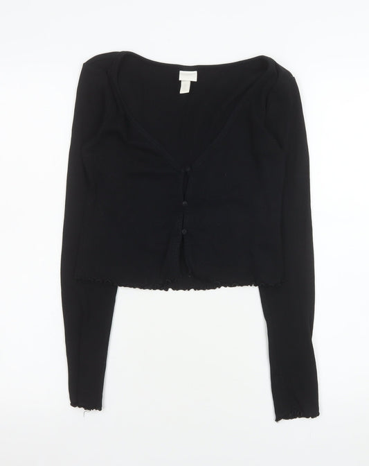 Womens UK Size S H&M Black Cropped Button-Up