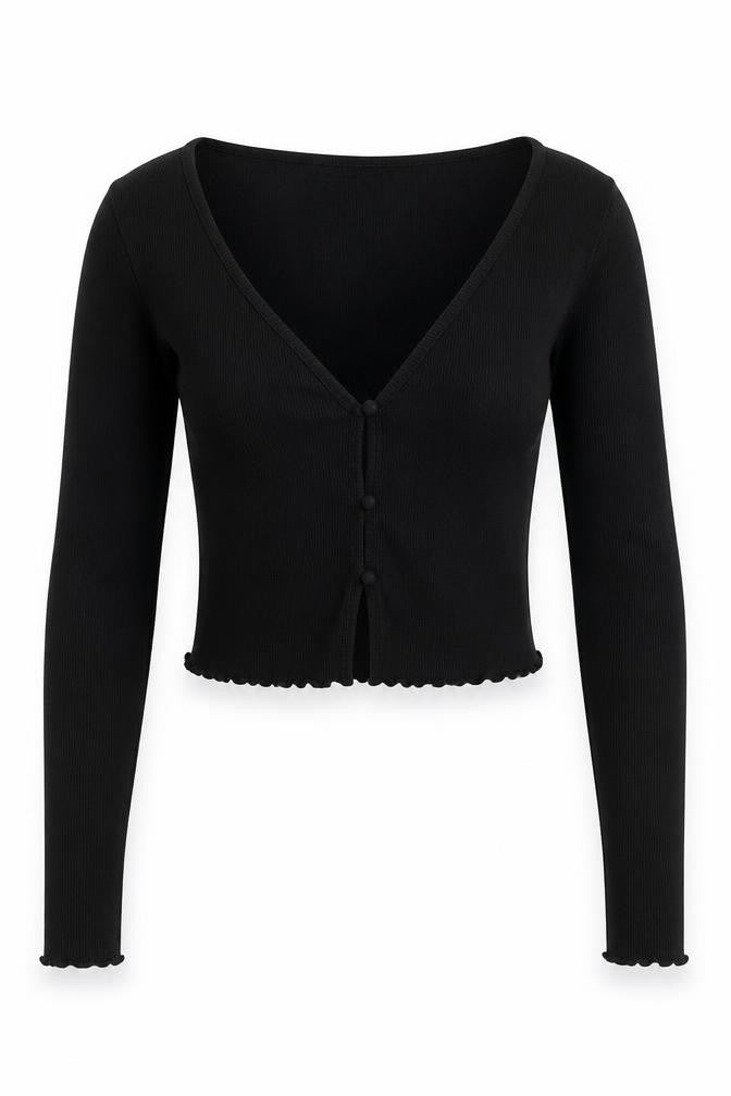 Womens UK Size S H&M Black Cropped Button-Up