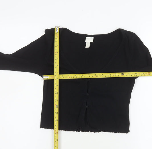 Womens UK Size S H&M Black Cropped Button-Up