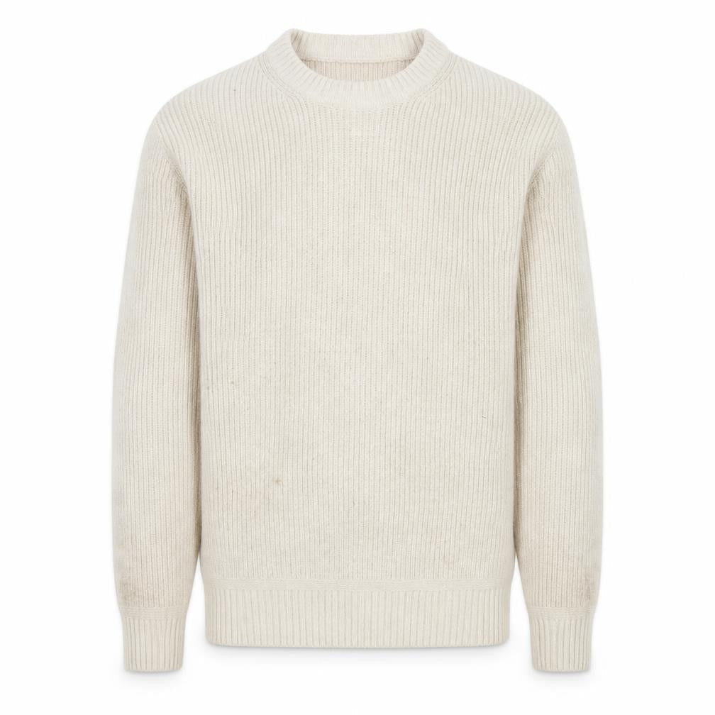 Tu Men Beige Ribbed Knit Crew Neck Pullover Jumper M