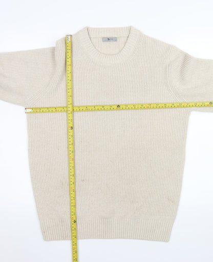 Tu Men Beige Ribbed Knit Crew Neck Pullover Jumper M