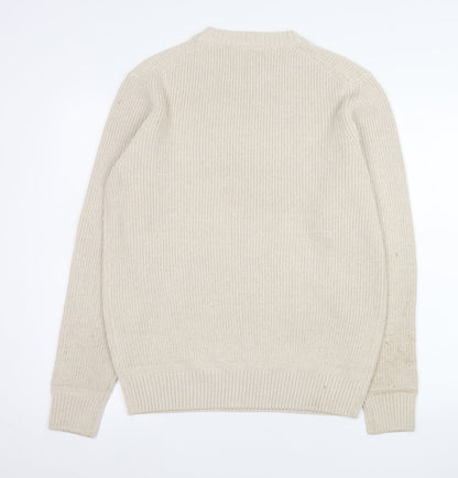 Tu Men Beige Ribbed Knit Crew Neck Pullover Jumper M