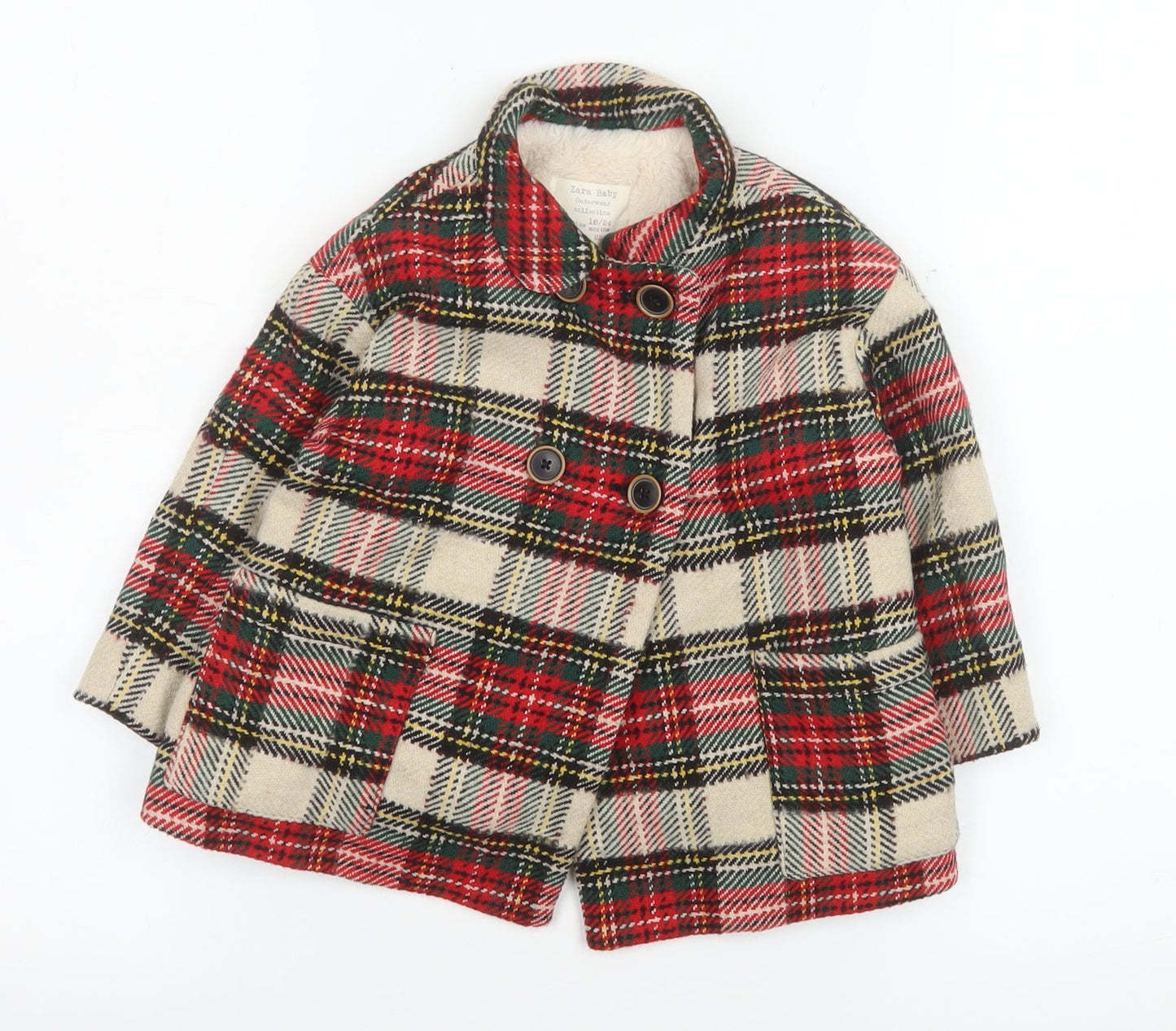 Zara Baby Unisex Multicoloured Check Wool Blend Pea Coat 18-24 Months