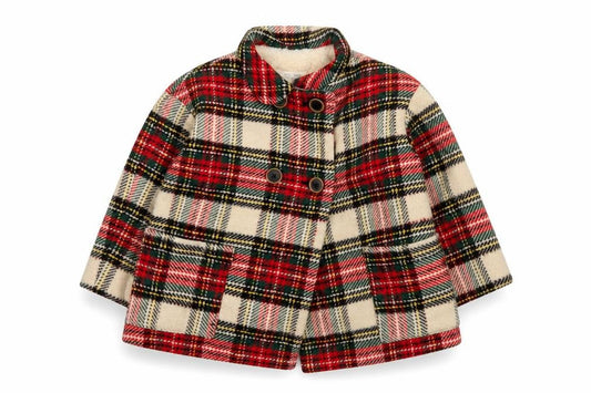 Front view of Zara Baby unisex multicoloured check wool blend pea coat 18-24 months