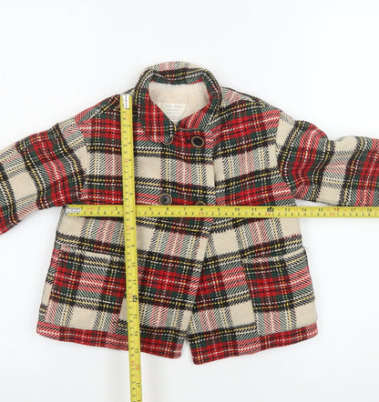 Zara Baby Unisex Multicoloured Check Wool Blend Pea Coat 18-24 Months