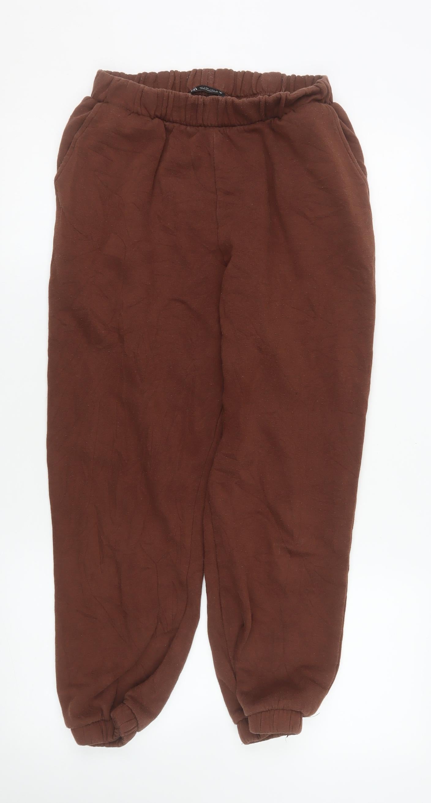 Womens UK Size L Zara Relaxed Fit Jogger Brown Trousers