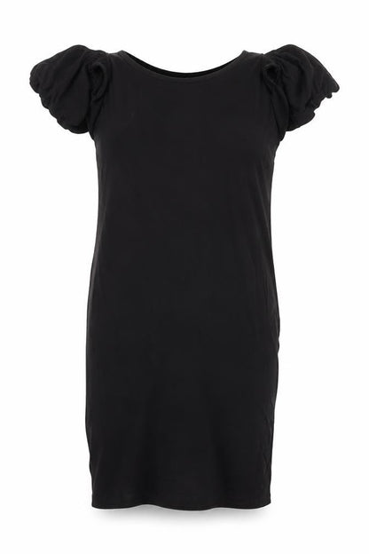 Front view of ASOS Women Black, size 10, Bodycon Short Puff Sleeve Stretch Dress