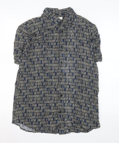Marks and Spencer Men's Blue Geometric Short Sleeve Viscose Shirt M