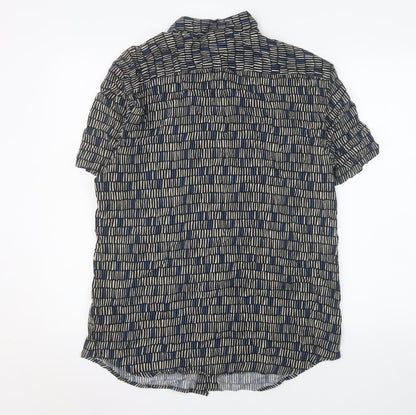 Marks and Spencer Men's Blue Geometric Short Sleeve Viscose Shirt M