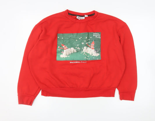 Womens UK Size M Elves Behavin' Badly Red Pullover Sweatshirt
