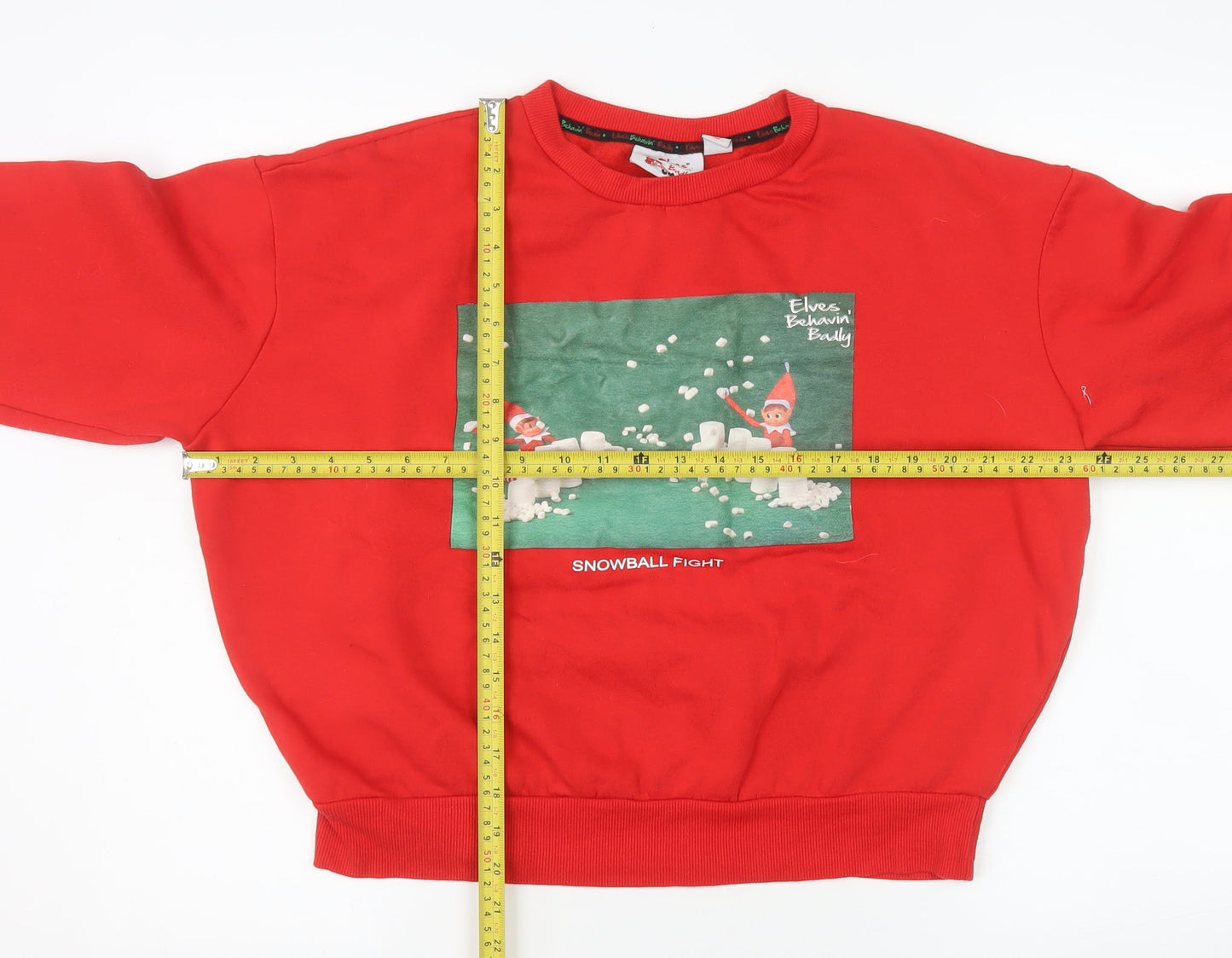 Womens UK Size M Elves Behavin' Badly Red Pullover Sweatshirt