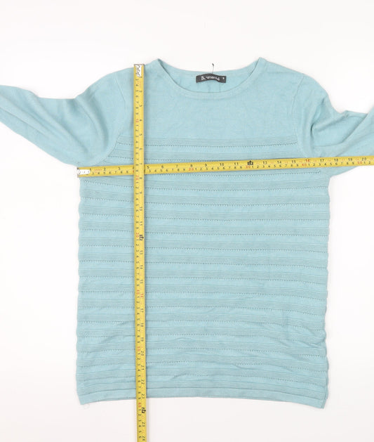 Bonmarché Women Blue Small Viscose Knit Long Sleeve Pullover Jumper